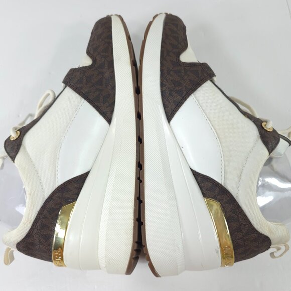 MK MICHAEL KORS WOMEN'S SIZE 9 M WHITE BROWN SNEAKERS LOGO LS22B LACE UP LOW TOP - Picture 7 of 16